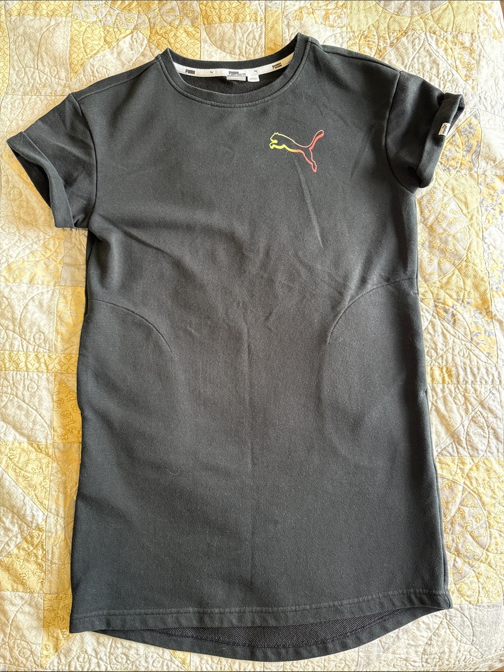 Puma Black Tee Dress with Neon Logo and Pocketa